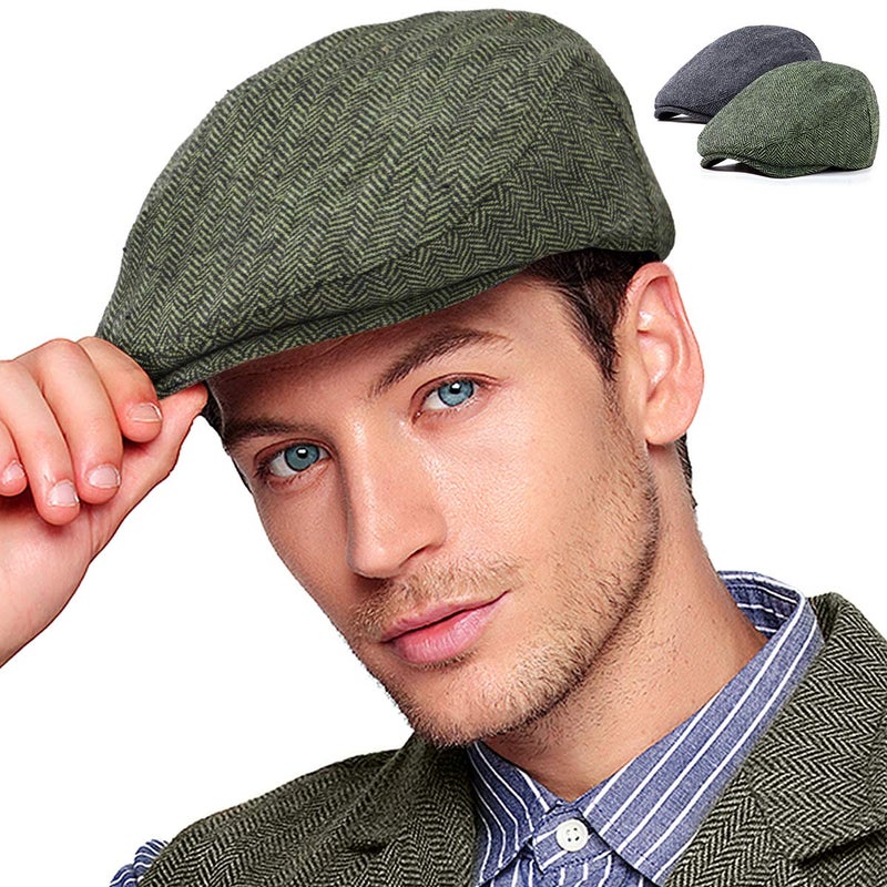 LADYBRO 2Pack Adjustable Newsboy Ivy Hats for Men Flat Cap (Black+Green, S/M, 7 1/4) - Image 1